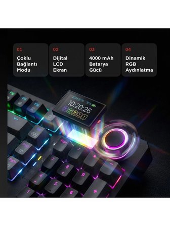 Rampage LOYAL Pro Siyah/Gri 3 BT + 2.4 IPS Ekranlı Red Switch RGB Mekanik Kablosuz Klavye