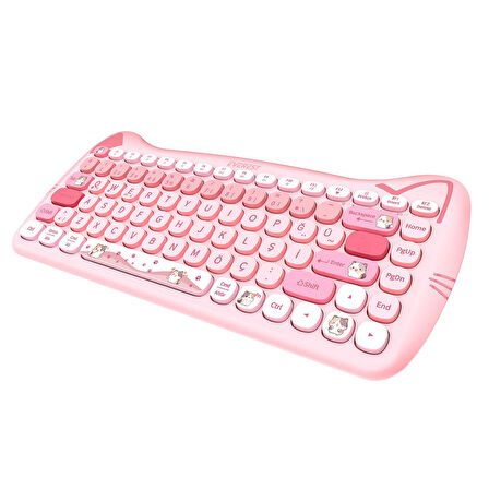 Everest KM-6285 CATTY MINI Renkli Tuşlu Pembe 2.4 ghz + BT Kablosuz Q Multimedia Klavye + Mouse Set