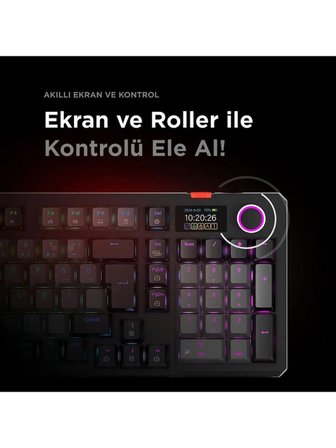 Rampage LOYAL Pro Gri/Siyah 3 BT + 2.4 IPS Ekranlı Red Switch RGB Mekanik Kablosuz Klavye