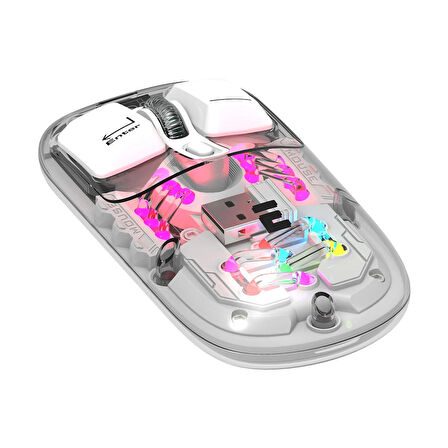 Everest SM-BT89 OPAL Şarj Edilebilir Sessiz Beyaz Transparan RGB 2in1 2BT ve 2.4GHz Kablosuz Mouse
