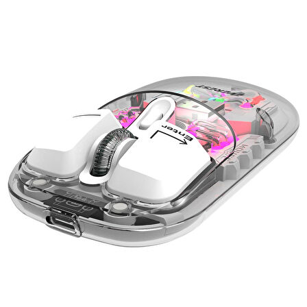 Everest SM-BT89 OPAL Şarj Edilebilir Sessiz Beyaz Transparan RGB 2in1 2BT ve 2.4GHz Kablosuz Mouse