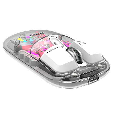 Everest SM-BT89 OPAL Şarj Edilebilir Sessiz Beyaz Transparan RGB 2in1 2BT ve 2.4GHz Kablosuz Mouse