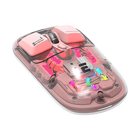 Everest SM-BT89 OPAL Şarj Edilebilir Sessiz Pembe Transparan RGB 2in1 2BT ve 2.4GHz Kablosuz Mouse