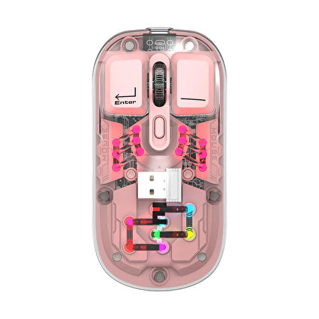 Everest SM-BT89 OPAL Şarj Edilebilir Sessiz Pembe Transparan RGB 2in1 2BT ve 2.4GHz Kablosuz Mouse