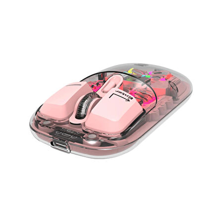 Everest SM-BT89 OPAL Şarj Edilebilir Sessiz Pembe Transparan RGB 2in1 2BT ve 2.4GHz Kablosuz Mouse