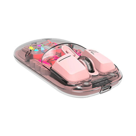 Everest SM-BT89 OPAL Şarj Edilebilir Sessiz Pembe Transparan RGB 2in1 2BT ve 2.4GHz Kablosuz Mouse