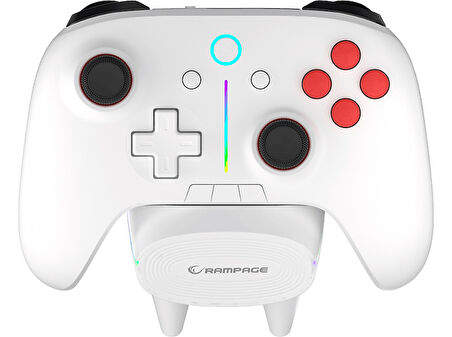 RAMPAGE Hydra Pro BT + 2.4 GHz Şarj İstasyonlu PC Gamepad RGB Joypad Oyun Kolu Beyaz