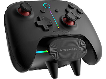 RAMPAGE Hydra Pro BT + 2.4 GHz Şarj İstasyonlu PC Gamepad RGB Joypad Oyun Kolu Siyah