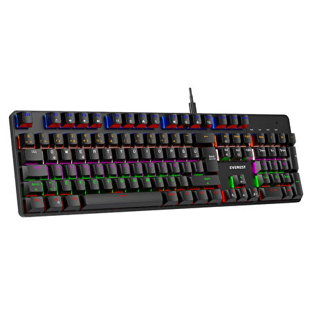 Everest KB-MK1 Lumos Siyah USB Rainbow Aydınlatmalı Red Switch Full Anti-Ghosting Mekanik Gaming Oyuncu Klavye