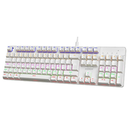 Everest KB-MK1 Lumos Beyaz USB Rainbow Aydınlatmalı Blue Switch Full Anti-Ghosting Mekanik Gaming Oyuncu Klavye