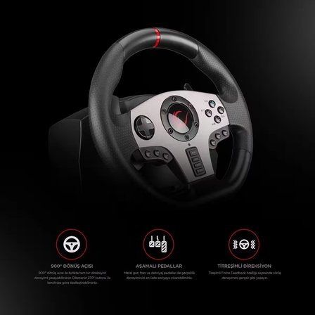 Rampage V902 Oyuncu Direksiyon Seti PC 3 Pedallı Oyuncu Direksiyonu ( Sadece PC Uyumlu )