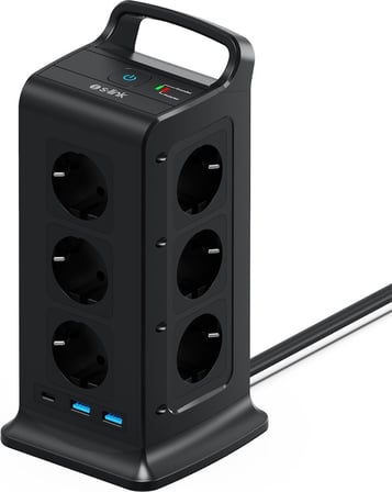 S-link PRZ02 VoltBar 12 Soketli 2*USB+TYPE-C PD Hızlı Şarjlı 2M 1050 Joule Tam Bakır Kablolu Kule Akım Koruma Grup Priz S-link