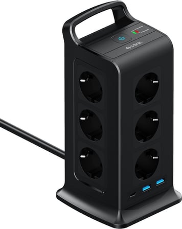 S-link PRZ02 VoltBar 12 Soketli 2*USB+TYPE-C PD Hızlı Şarjlı 2M 1050 Joule Tam Bakır Kablolu Kule Akım Koruma Grup Priz S-link