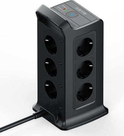 S-link PRZ02 VoltBar 12 Soketli 2*USB+TYPE-C PD Hızlı Şarjlı 2M 1050 Joule Tam Bakır Kablolu Kule Akım Koruma Grup Priz S-link