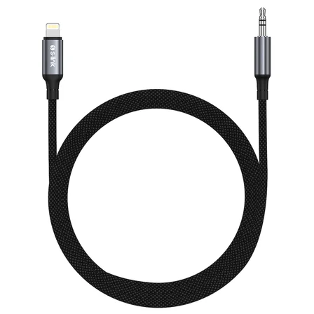 S-Link Armor Ml-01 120Cm Lightning To M Aux Örgülü Metal Başlıklı Siyah Ses Kablosu
