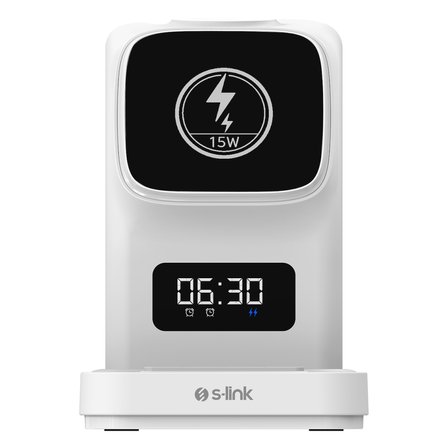 S-Link Sw-Cwf130 Beyaz Telefon Kulaklık Akıllı Saat 15W 3 İn 1 Magsafe Led Logo Kablosuz Şarj Cihaz