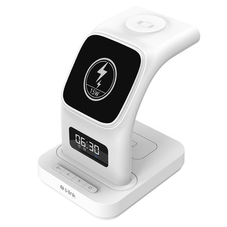 S-Link Sw-Cwf130 Beyaz Telefon Kulaklık Akıllı Saat 15W 3 İn 1 Magsafe Led Logo Kablosuz Şarj Cihaz