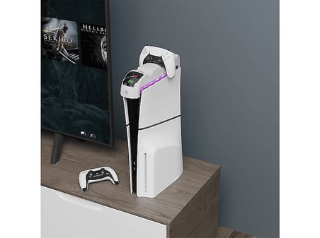 RAMPAGE RP-PS5 S RGB Işıklı Kulaklık Standlı PlayStation 5 Slim Uyumlu Hızlı Şarj İstasyonu