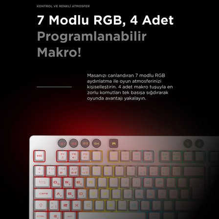 KB-GX65 SIMULA Beyaz USB RGB Aydınlatmalı 4 Makro Tuşlu Bilek Destekli Gaming Oyuncu Klavyesi