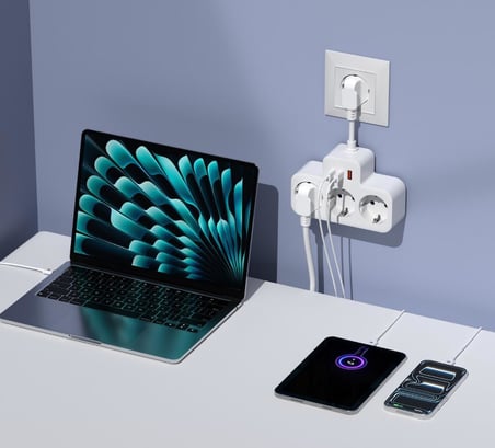 S-link PRZ07 Beyaz 3 Soketli 15mm 1 Usb 2 Type-C PD20W 1050 Joule Tam Bakır Kablolu Akım Korumalı Priz S-link