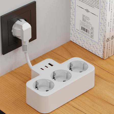 S-link PRZ07 Beyaz 3 Soketli 15mm 1 Usb 2 Type-C PD20W 1050 Joule Tam Bakır Kablolu Akım Korumalı Priz S-link