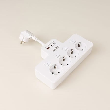 S-Link PRZ08 4 Soketli Tam Bakır Kablolu Akım Korumalı Priz - Beyaz
