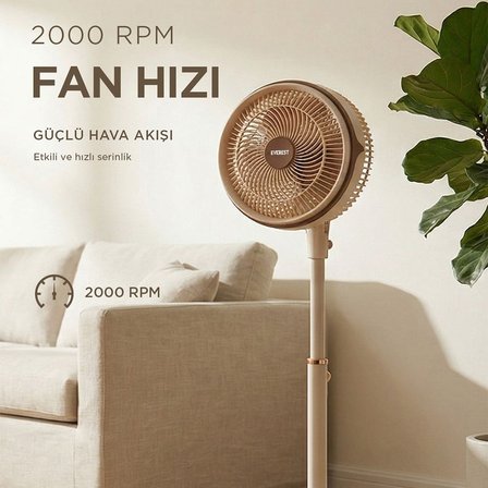 Everest FAN13 Olympos Air Krem/Gold 10" 80W 3 Hız Kademeli 2000RPM Çift Motorlu Retro Vantilatör