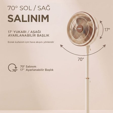 Everest FAN13 Olympos Air Krem/Gold 10" 80W 3 Hız Kademeli 2000RPM Çift Motorlu Retro Vantilatör