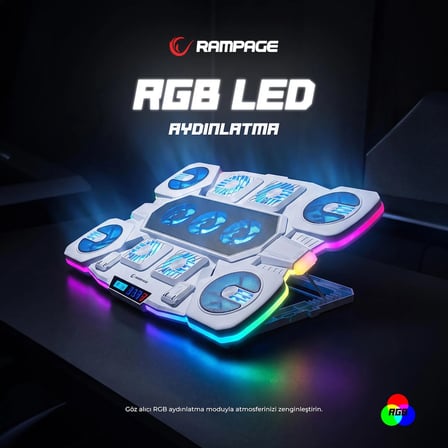 S50 Glacier RGB Işıklı 11 Fanlı LCD Göstergeli 1 Type C 1 Usb Girişli Yükselebilen Notebook Soğutucu