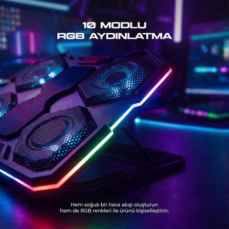 Dossimo Nitro RGB Ledli 6 Fanlı 2 USB Girişli Yükselebilen Notebook Soğutucu S21