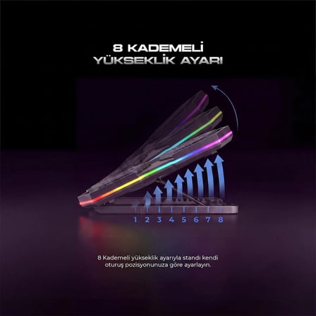 Dossimo Nitro RGB Ledli 6 Fanlı 2 USB Girişli Yükselebilen Notebook Soğutucu S21