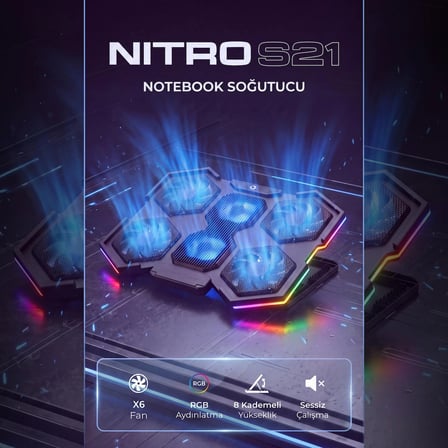 Dossimo Nitro RGB Ledli 6 Fanlı 2 USB Girişli Yükselebilen Notebook Soğutucu S21