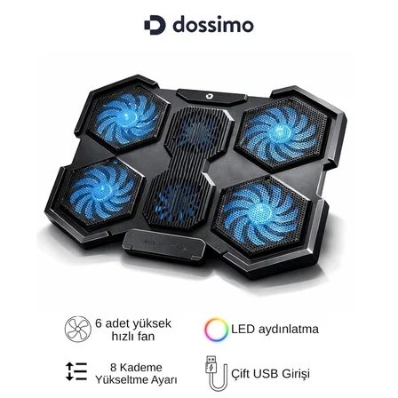 Dossimo Nitro RGB Ledli 6 Fanlı 2 USB Girişli Yükselebilen Notebook Soğutucu S21