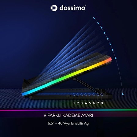Dossimo Nitro Rgb Işıklı 9 Fanlı LCD Göstergeli 2 USB Girişli Yükselebilen Notebook Soğutucu S24