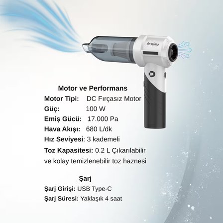 Nitro X2 Kablosuz Araç İçi Süpürge Katlanabilir Çok Amaçlı |Güçlü Vakum|Hava Pompası|Çanta Hediye