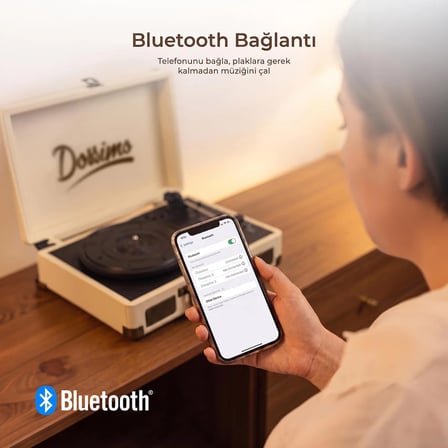 Dossimo Retrotone BT+AUX+USB Destekli Yedek İğneli Krem Pikap Çalar DS-R100
