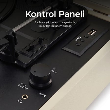 Dossimo Retrotone BT+AUX+USB Destekli Yedek İğneli Krem Pikap Çalar DS-R100