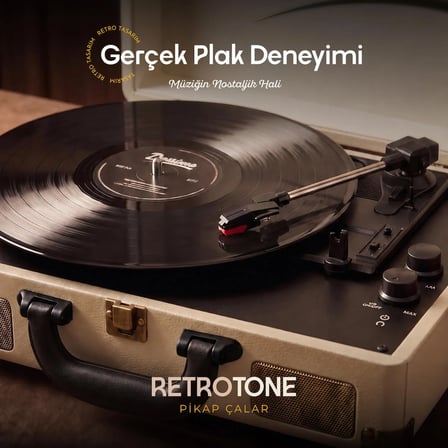Dossimo Retrotone BT+AUX+USB Destekli Yedek İğneli Krem Pikap Çalar DS-R100