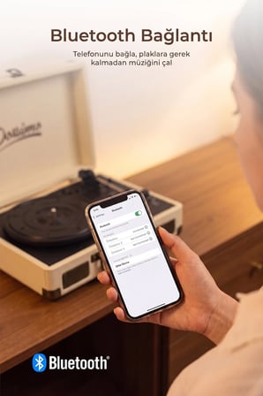 Dossimo Retrotone BT+AUX+USB Destekli Yedek İğneli Krem Pikap Çalar DS-R100