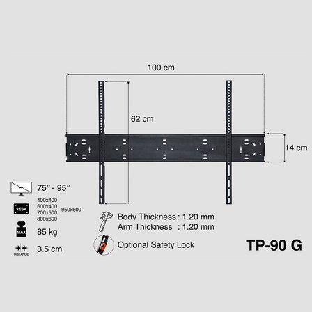 Everest Tk-7598 75 95 Max 85 Kg 400X400-600X400-700X500 800X600-950X600 Televizyon Askı Aparatı