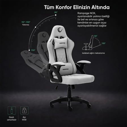 Nox Terletmez Kumaş Gri Oyuncu Koltuğu KL-R43 