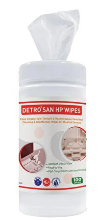 Detro Silindir Detro San Hp Wipes Yüzeyler İçin Dezenfeksiyon Mendilleri 100 Adet