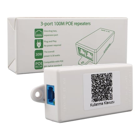 URANIUM POE-RP12 1 PORT POE GİRİŞ BESLEME+ 2 PORT POE ÇIKIŞ 10/100 PLASTİK KASA POE REPEATER