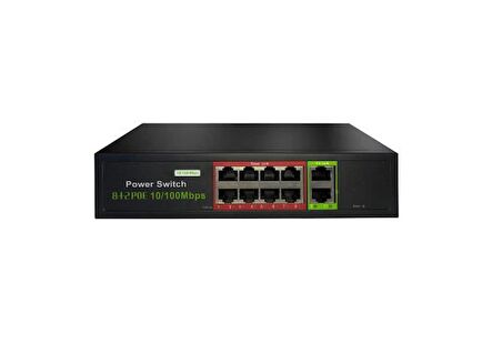 URANIUM POE-8002-96W 8 PORT 10/100 + 2 PORT 10/100 RJ45 UPLINK POE SWITCH (REALTEK CHIPSET)