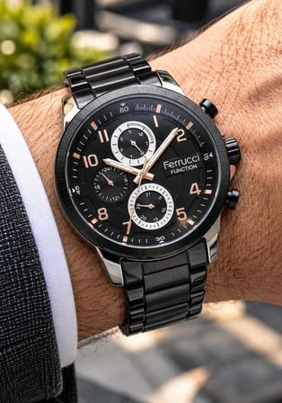 Ferrucci Klasik Rakamlı Siyah Renk Fonksiyonları Aktif Çelik Kordon Erkek Kol Saati