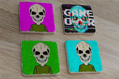 Kuru Kafa Game Over Doğal Taş Bardak Altlığı 4'lü set - Natural Stone Coasters