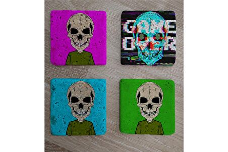 Kuru Kafa Game Over Doğal Taş Bardak Altlığı 4'lü set - Natural Stone Coasters