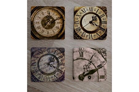 Roma Rakamlı Saatler Doğal Taş Bardak Altlığı 4'lü set - Natural Stone Coasters