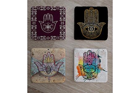 Fatıma'nın Eli Doğal Taş Bardak Altlığı 4'lü set - Natural Stone Coasters