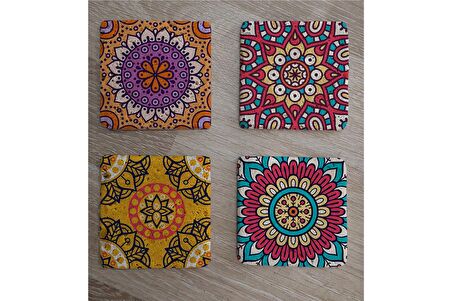 Mandala Desenleri Doğal Taş Bardak Altlığı 4'lü set - Natural Stone Coasters